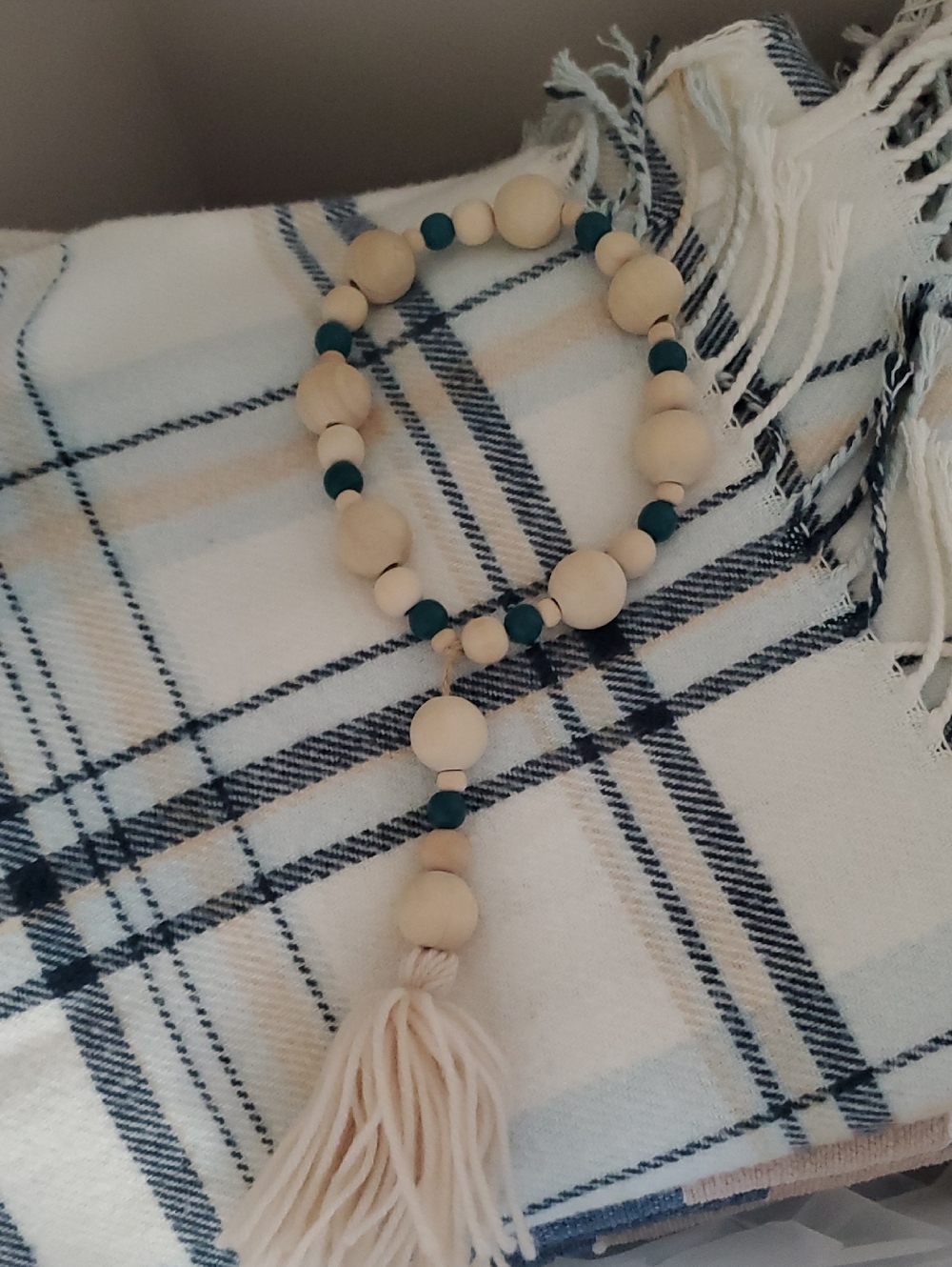 Wooden Beaded Macrame Stationary Candle Accessory Without The Candle - Picture 5 of 5